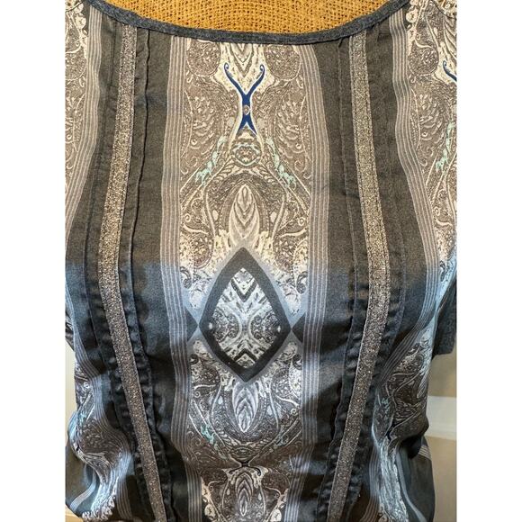 Tiny Dressy Blouse Top Lace Shoulder Design Size M Silver Gray - Picture 2 of 7